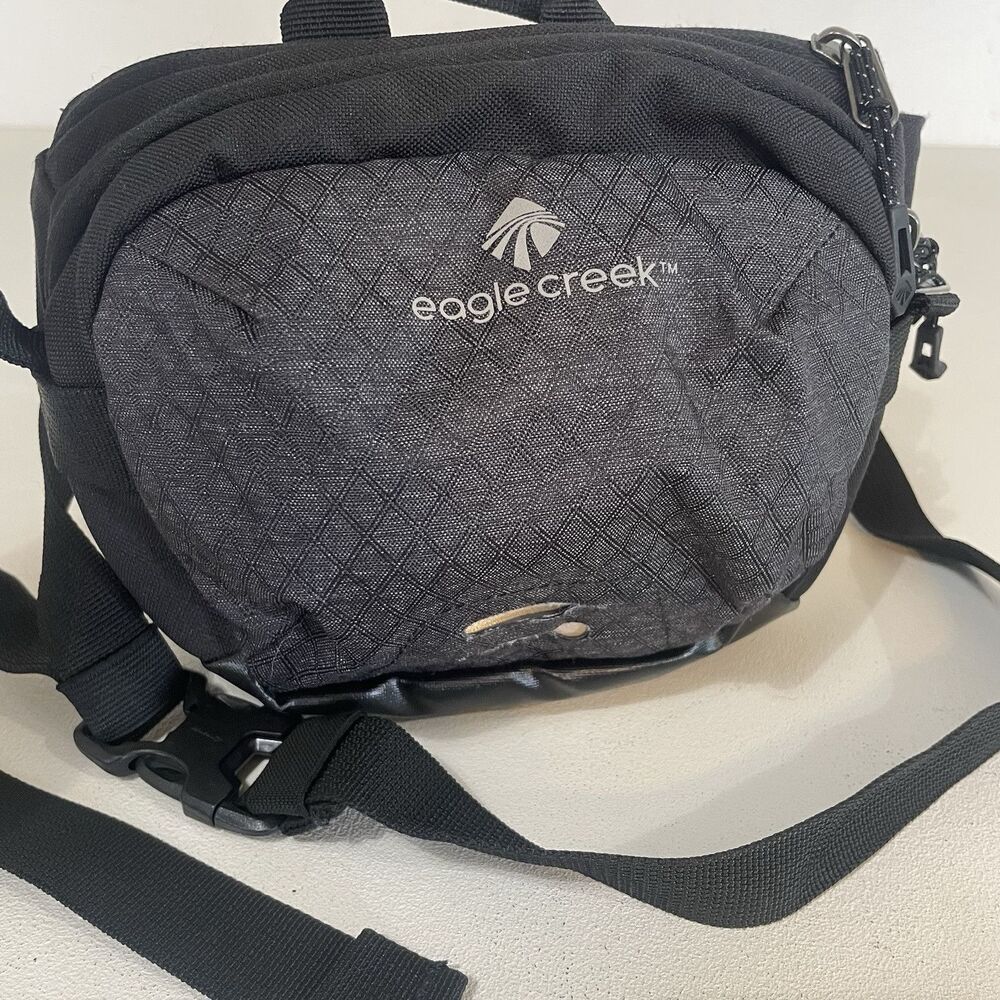 Eagle Creek Travel Gear Fanny Waist Pack Belt Bag Black Nylon w/ Zipper Dividers